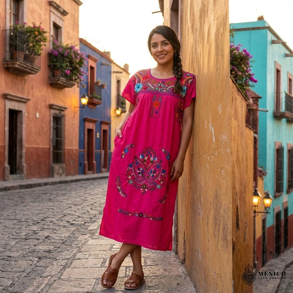 Mexican tunic hand embroidered dress  Size L